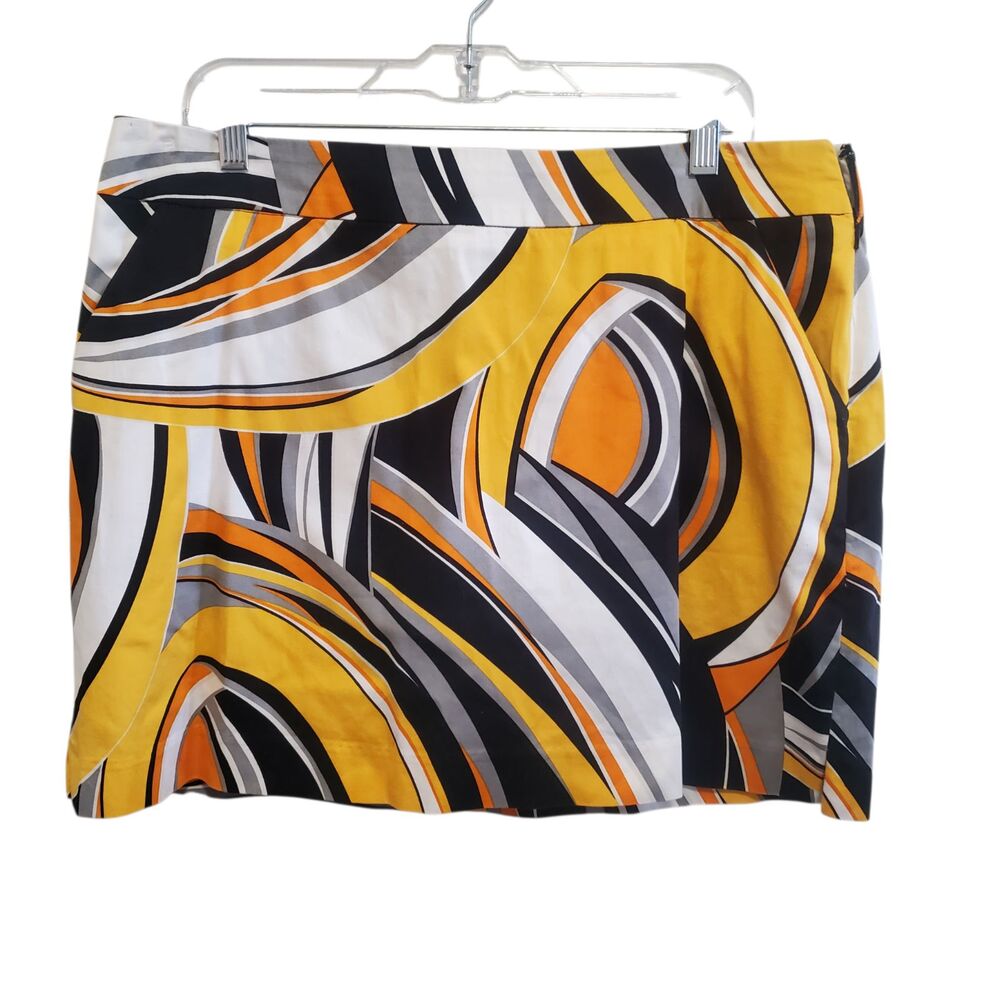 Loudmouth Golf Skort Skirt Size 14 Yellow Swirls Gone Wild Stripe Print Retro